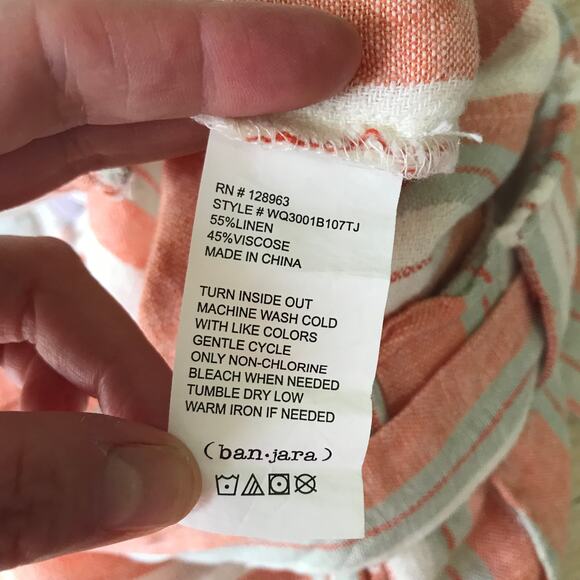 Banjara Shorts Medium Coral Cream Linen Pockets Pull On Resort Cruise Beach - Picture 7 of 10